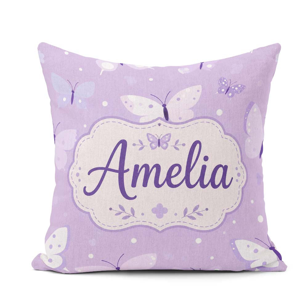 Custom Name Cute Purple Butterflies with Soft Abstract Seamless Square Filled Cushion Throw Pillow Sofa Bed Home Decor Zip Washable UK Made