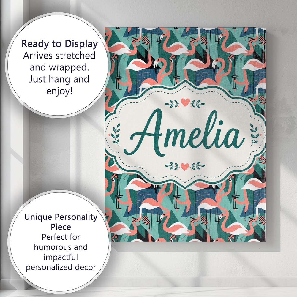 Personalised Name Modern Flamingo Birds Custom Unique Gift Idea Elegant Feature Canvas Wall Art Print Decor Picture Ready to Hang