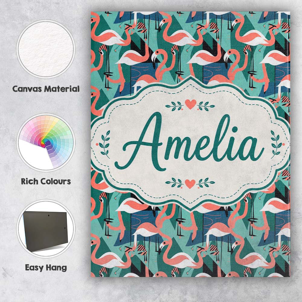 Personalised Name Modern Flamingo Birds Custom Unique Gift Idea Elegant Feature Canvas Wall Art Print Decor Picture Ready to Hang