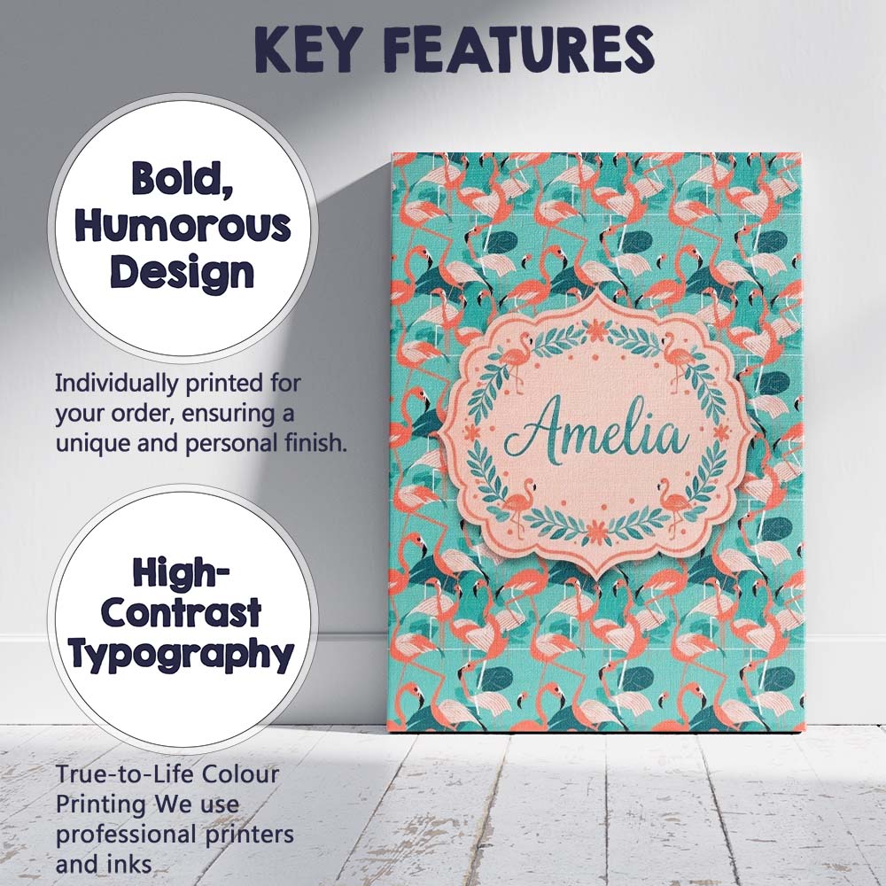 Personalised Name Modern Flamingo Birds Custom Unique Gift Idea Elegant Feature Canvas Wall Art Print Decor Picture Ready to Hang