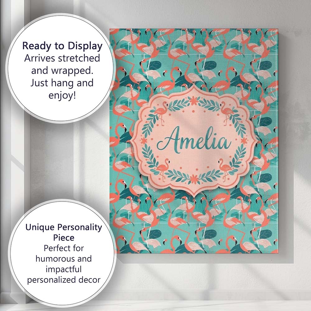 Personalised Name Modern Flamingo Birds Custom Unique Gift Idea Elegant Feature Canvas Wall Art Print Decor Picture Ready to Hang