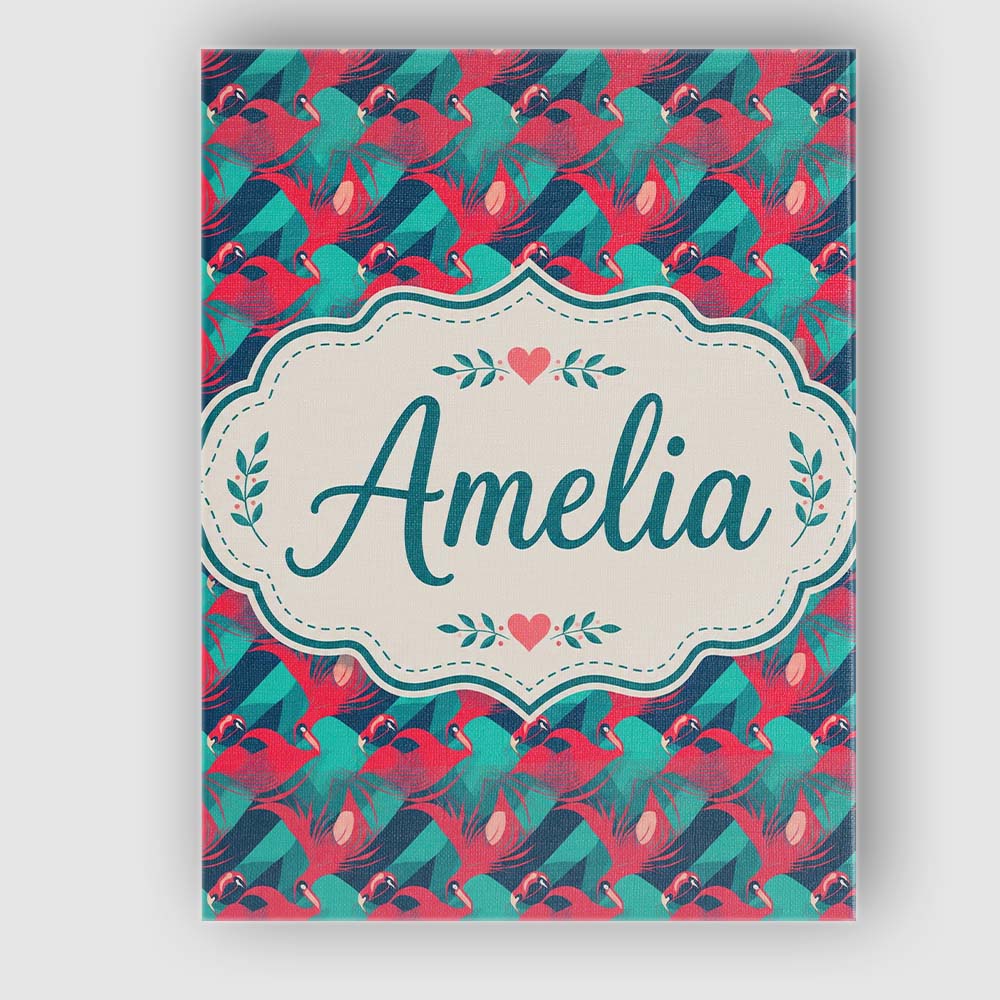 Personalised Name Stylish Flamingo Birds Custom Unique Gift Idea Elegant Feature Canvas Wall Art Print Decor Picture Ready to Hang