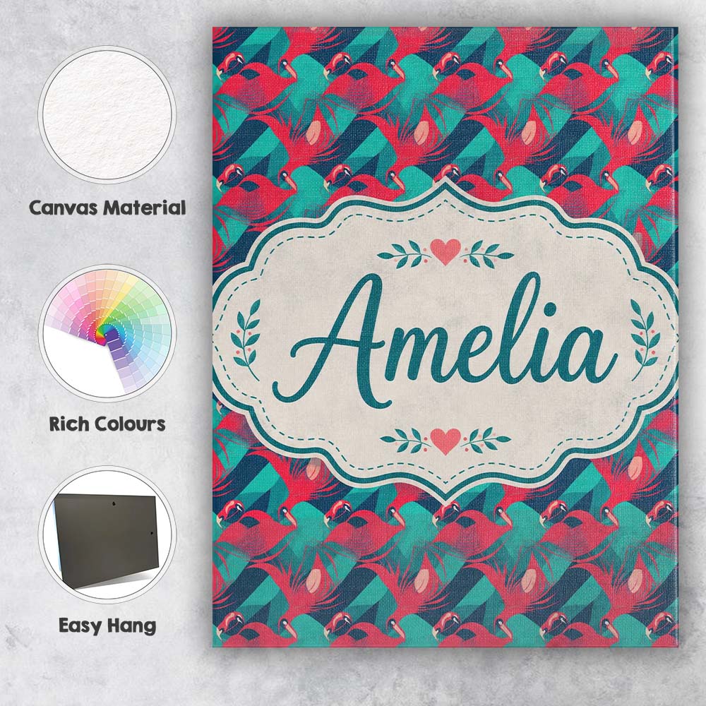 Personalised Name Stylish Flamingo Birds Custom Unique Gift Idea Elegant Feature Canvas Wall Art Print Decor Picture Ready to Hang