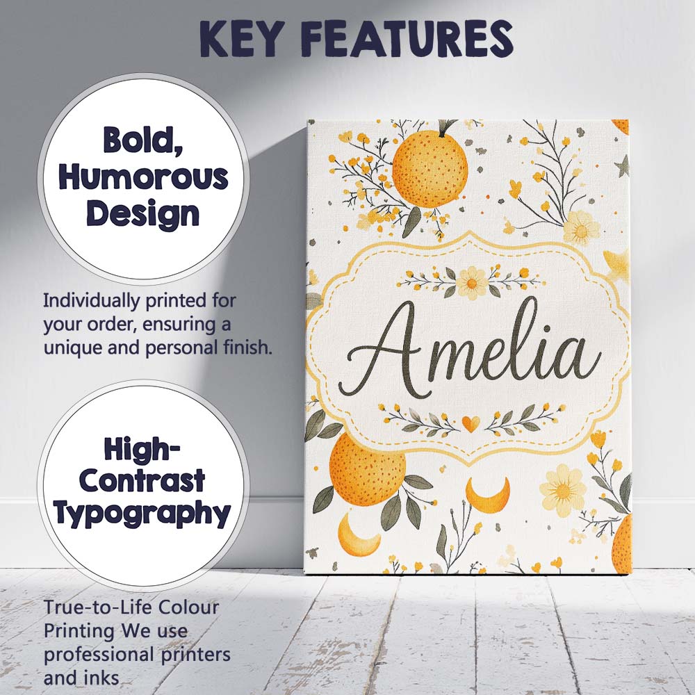 Personalised Name Fresh Oranges with Custom Premium Decorative Design Modern Room Accent Canvas Wall Art Print Decor Picture Ready to Hang