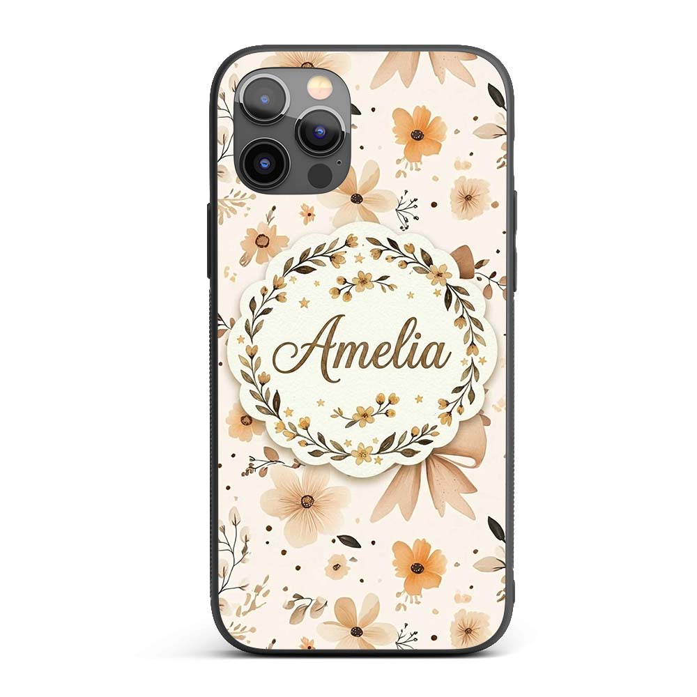 Elegant Neutral Floral Bows with Soft Botanical Custom Name Protective Phone Case Mobile Cover Durable Everyday Smartphone Shock Resistant