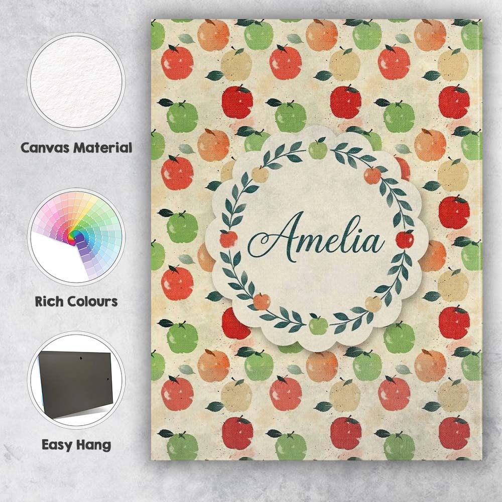 Personalised Name Colorful Apples Fruit Custom Modern Room Accent Elegant Feature Canvas Wall Art Print Decor Picture Ready to Hang