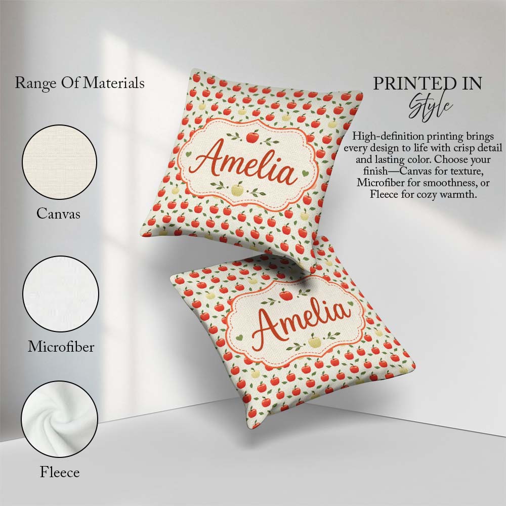 Custom Name Minimal Red and Yellow Apples with Seamless Pattern Square Filled Cushion Throw Pillow Sofa Bed Home Decor Zip Washable UK Made