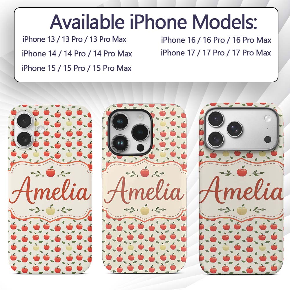 Cute Minimal Red and Yellow Apples with Leaves Custom Name Protective Phone Case Mobile Cover Durable Everyday Smartphone Shock Resistant