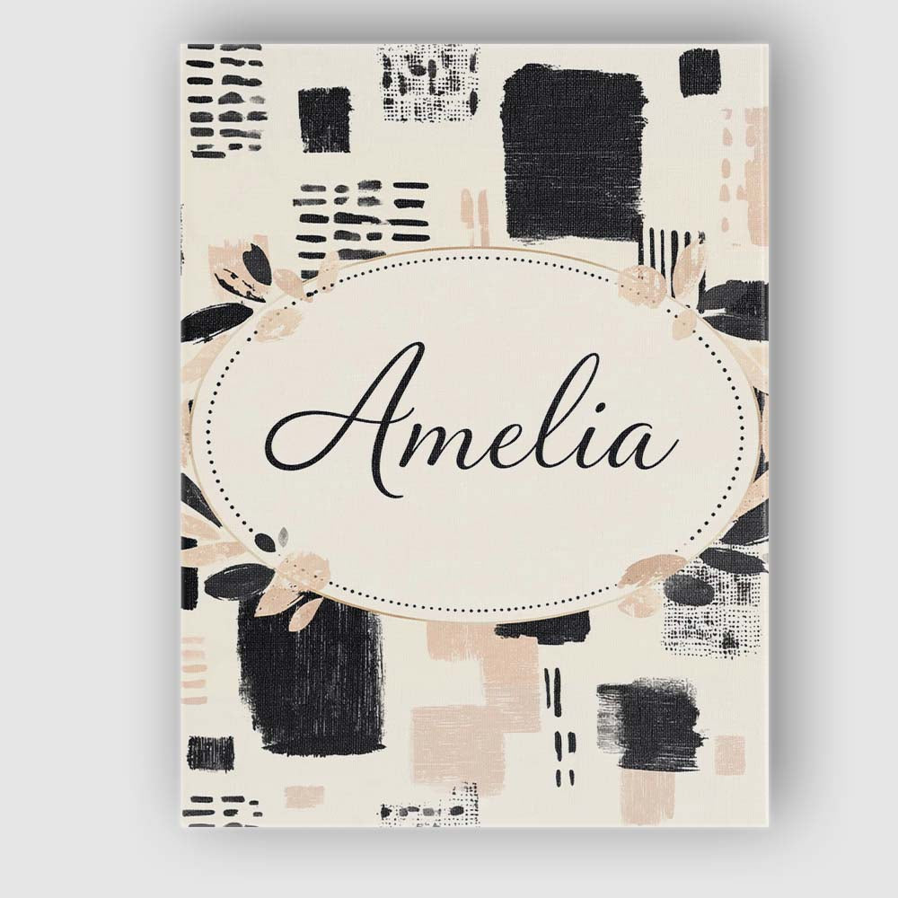 Personalised Name Textured Brush Blocks Black Beige Artistic Abstract Custom Home Unique Canvas Wall Art Print Decor Picture Ready to Hang