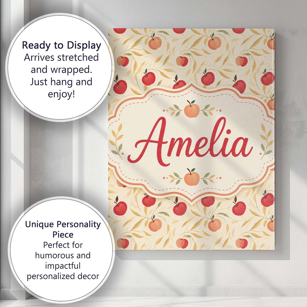 Personalised Name Stylized Apples with Custom Modern Room Accent Elegant Feature Canvas Wall Art Print Decor Picture Ready to Hang