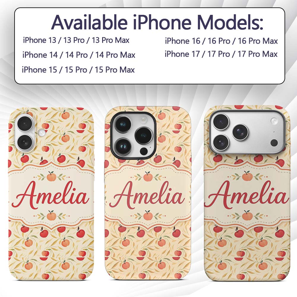 Stylized Apples with Flowing Leaves on Cream Custom Name Protective Phone Case Mobile Cover Durable Everyday Smartphone Shock Resistant