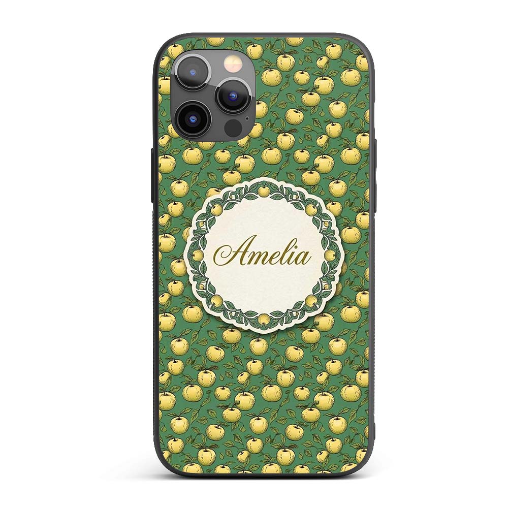 Vintage Yellow Apples with Leaves Printed Design Custom Name Protective Phone Case Mobile Cover Durable Everyday Smartphone Shock Resistant