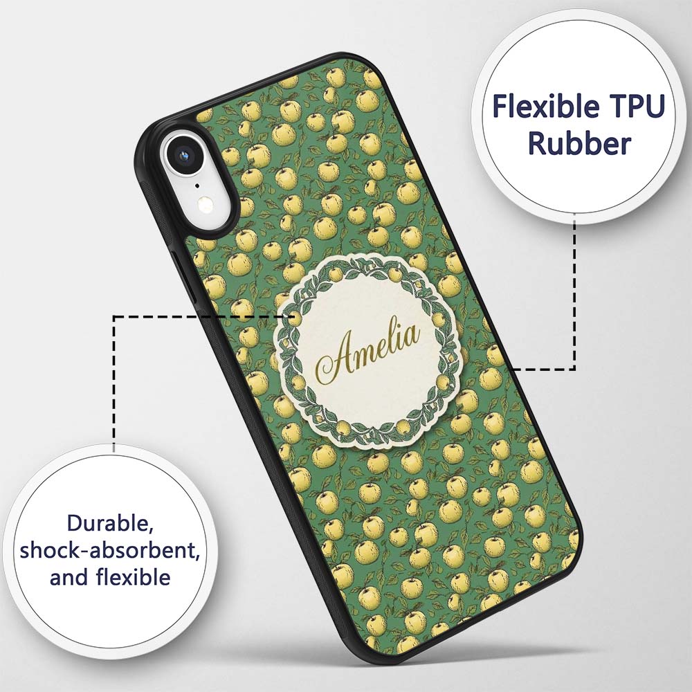 Vintage Yellow Apples with Leaves Printed Design Custom Name Protective Phone Case Mobile Cover Durable Everyday Smartphone Shock Resistant