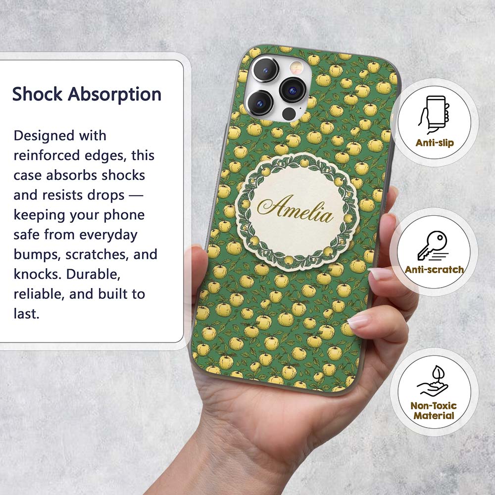 Vintage Yellow Apples with Leaves Printed Design Custom Name Protective Phone Case Mobile Cover Durable Everyday Smartphone Shock Resistant