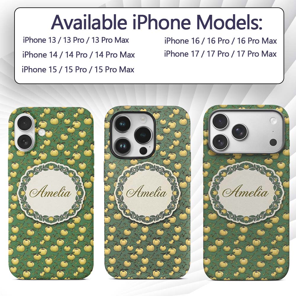 Vintage Yellow Apples with Leaves Printed Design Custom Name Protective Phone Case Mobile Cover Durable Everyday Smartphone Shock Resistant