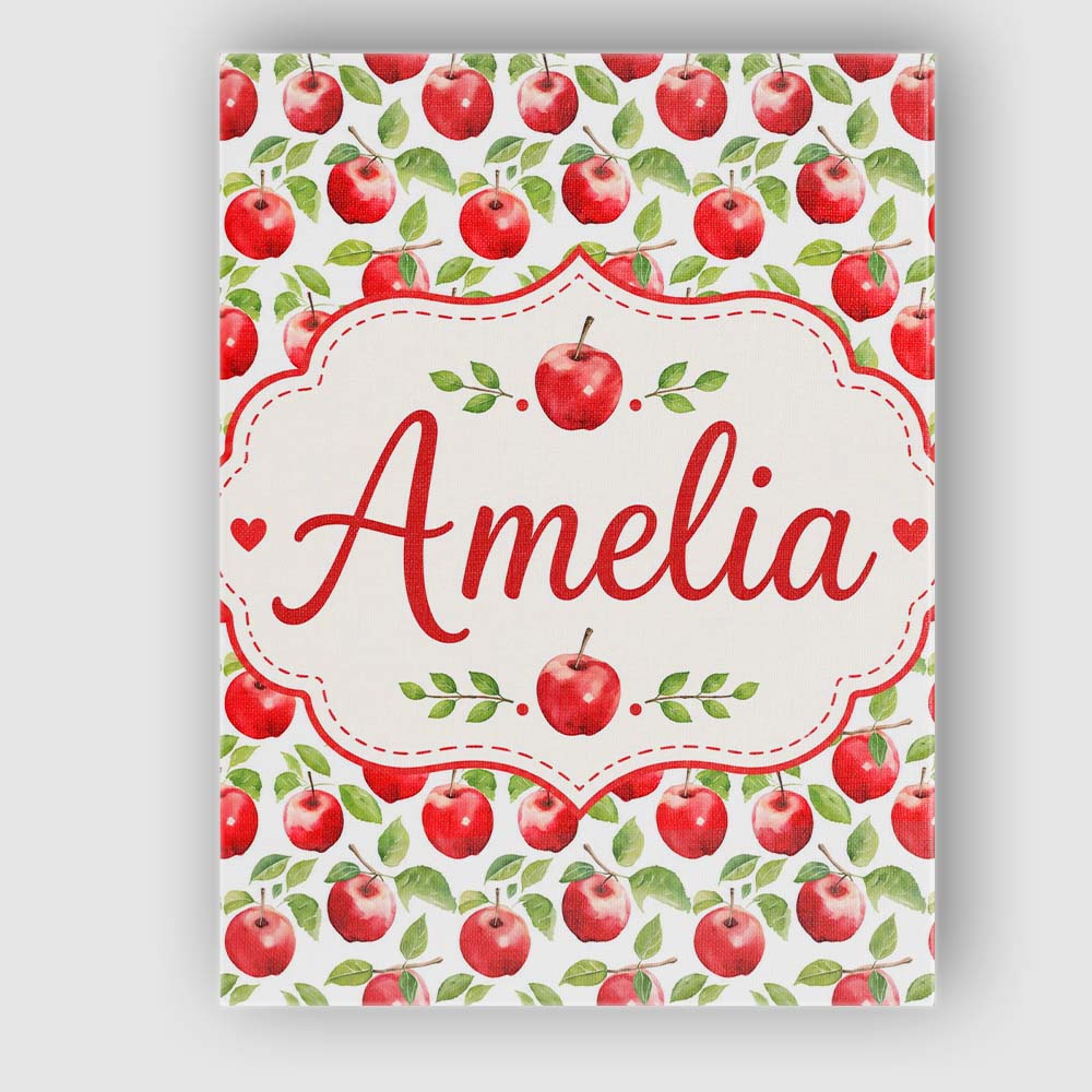 Personalised Name Watercolor Red Apples Custom Modern Room Accent Elegant Feature Canvas Wall Art Print Decor Picture Ready to Hang