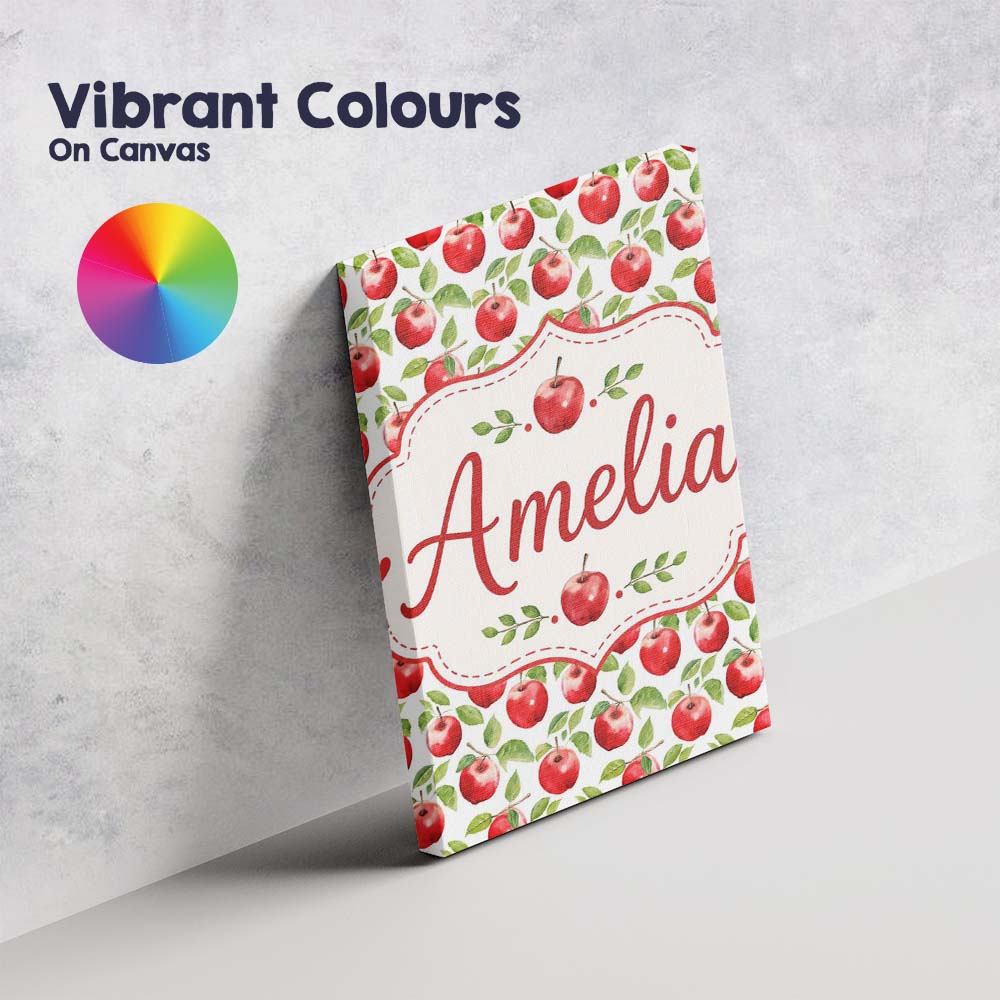 Personalised Name Watercolor Red Apples Custom Modern Room Accent Elegant Feature Canvas Wall Art Print Decor Picture Ready to Hang