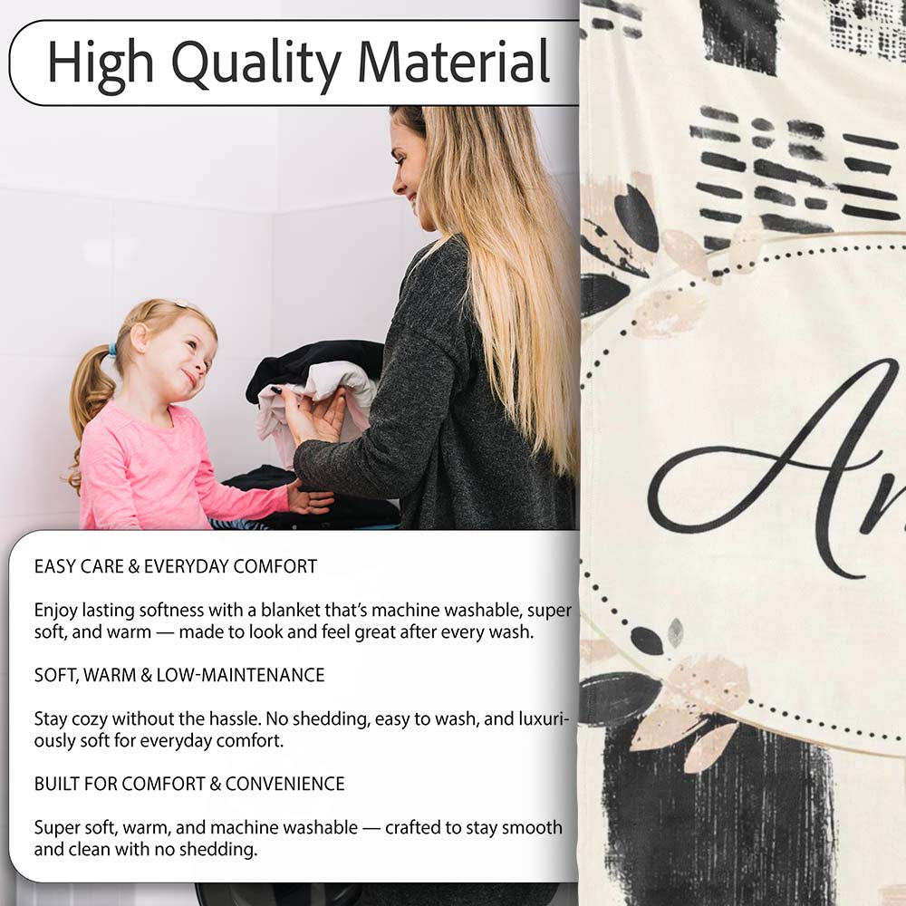 Textured Brush Blocks Black Beige Artistic Abstract Pattern Lovely Personalised Custom Name Super Soft Fleece Blanket Bed Sofa Throw