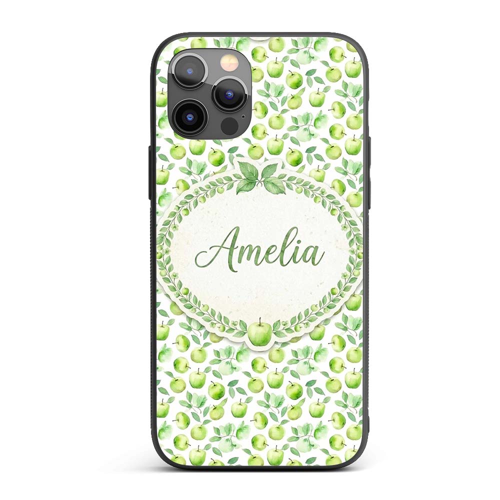 Soft Watercolor Green Apples with Leaves Seamless Custom Name Protective Phone Case Mobile Cover Durable Everyday Smartphone Shock Resistant