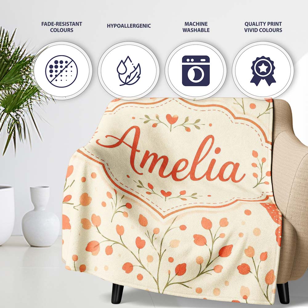 Soft Butterfly with Floral Hearts Neutral Seamless Pattern Lovely Personalised Custom Name Super Soft Fleece Blanket Bed Sofa Throw