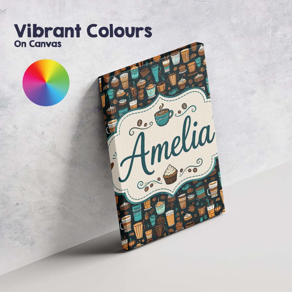 Personalised Name Coffee Shop Drinks Custom Premium Decorative Design Modern Room Accent Canvas Wall Art Print Decor Picture Ready to Hang