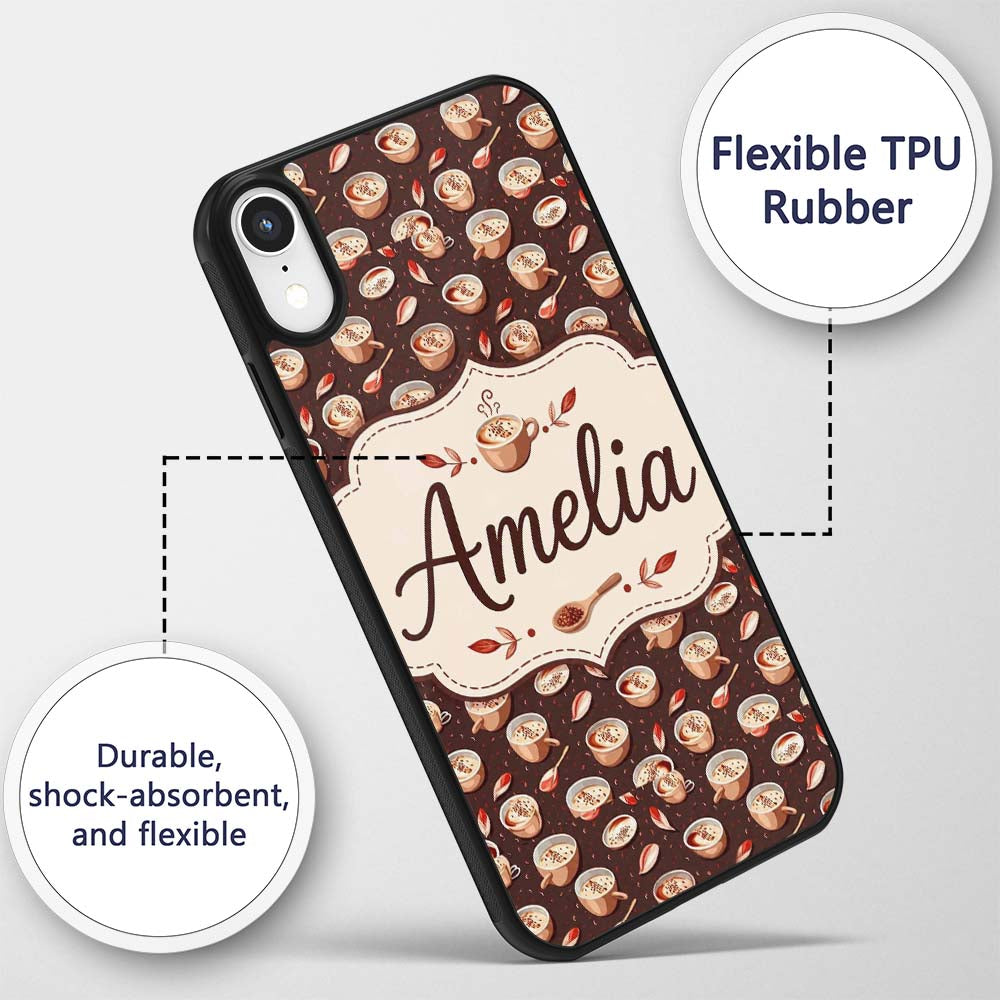 Warm Coffee Cups with Cinnamon and Printed Design Custom Name Protective Phone Case Mobile Cover Durable Everyday Smartphone Shock Resistant