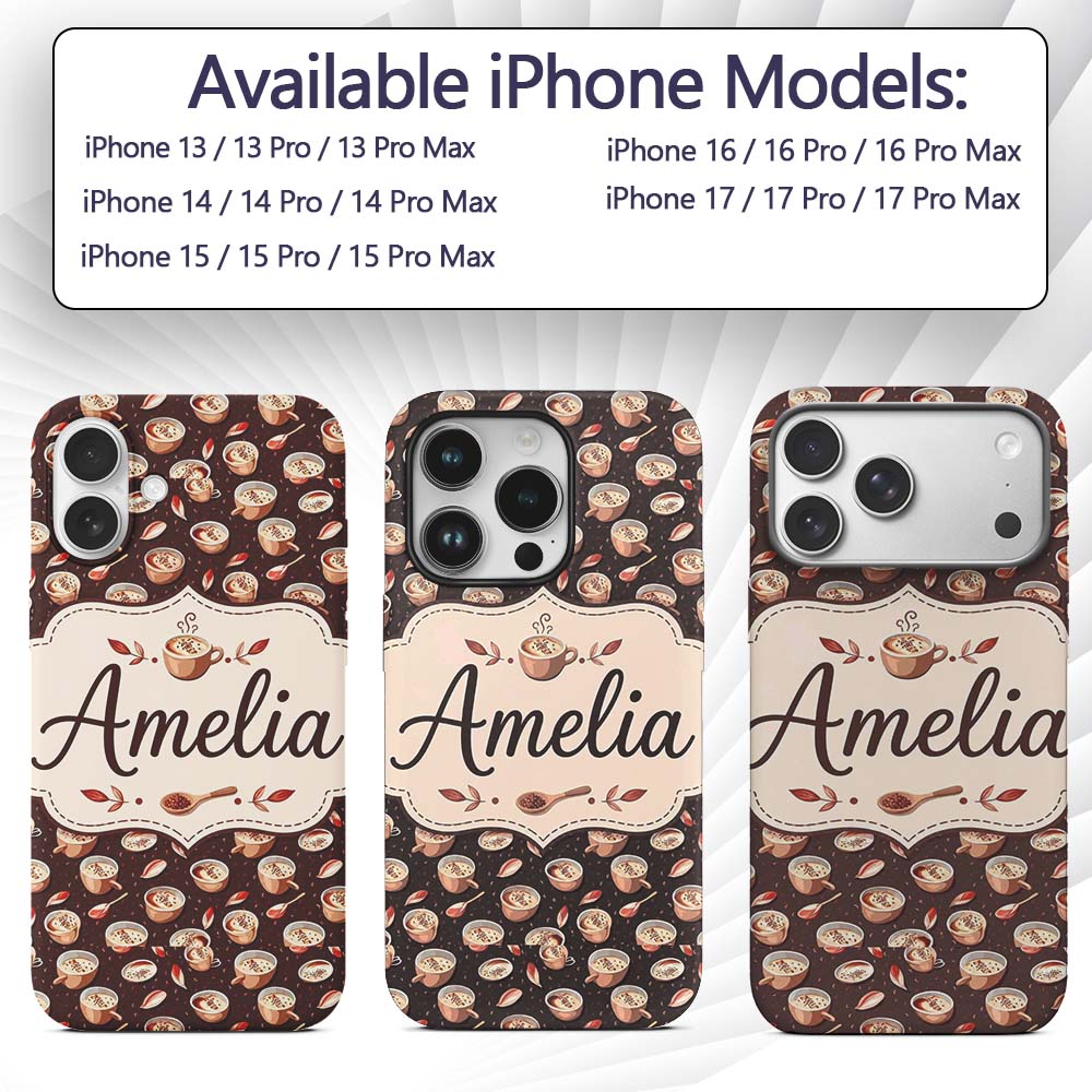 Warm Coffee Cups with Cinnamon and Printed Design Custom Name Protective Phone Case Mobile Cover Durable Everyday Smartphone Shock Resistant