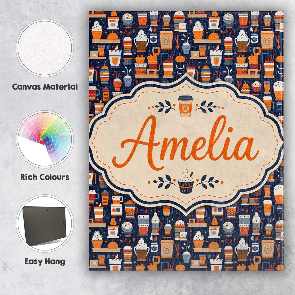 Personalised Name Coffee Shop Equipment Custom Modern Room Accent Elegant Feature Canvas Wall Art Print Decor Picture Ready to Hang