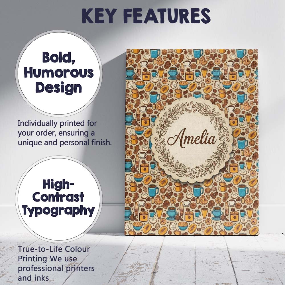 Personalised Name Bakery Coffee and Pastries Custom Bespoke Contemporary Display Canvas Wall Art Print Decor Picture Ready to Hang