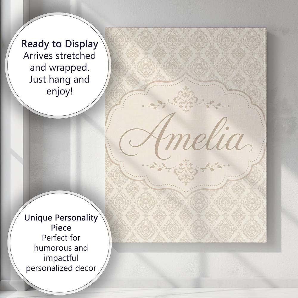 Personalised Name Classic Ornamental Custom Premium Decorative Design Modern Room Accent Canvas Wall Art Print Decor Picture Ready to Hang