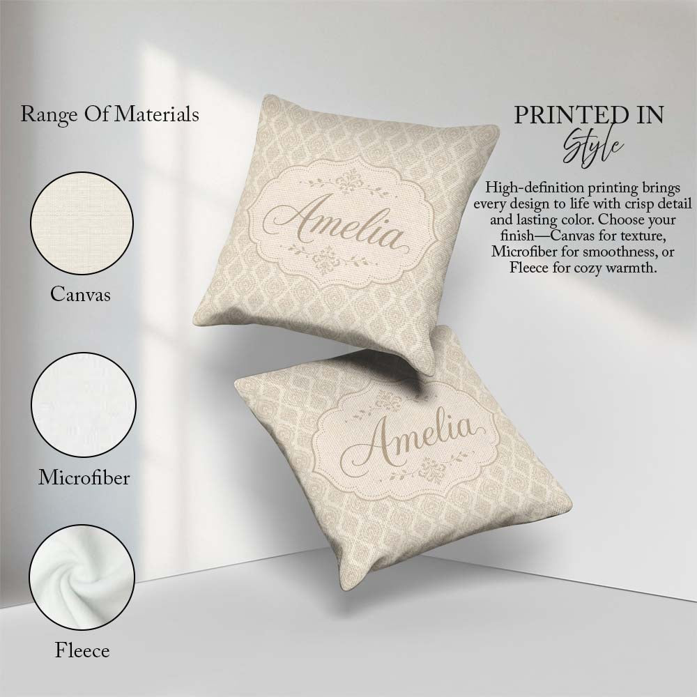 Custom Name Classic Ornamental Teardrop Damask Seamless Pattern Square Filled Cushion Throw Pillow Sofa Bed Home Decor Zip Washable UK Made