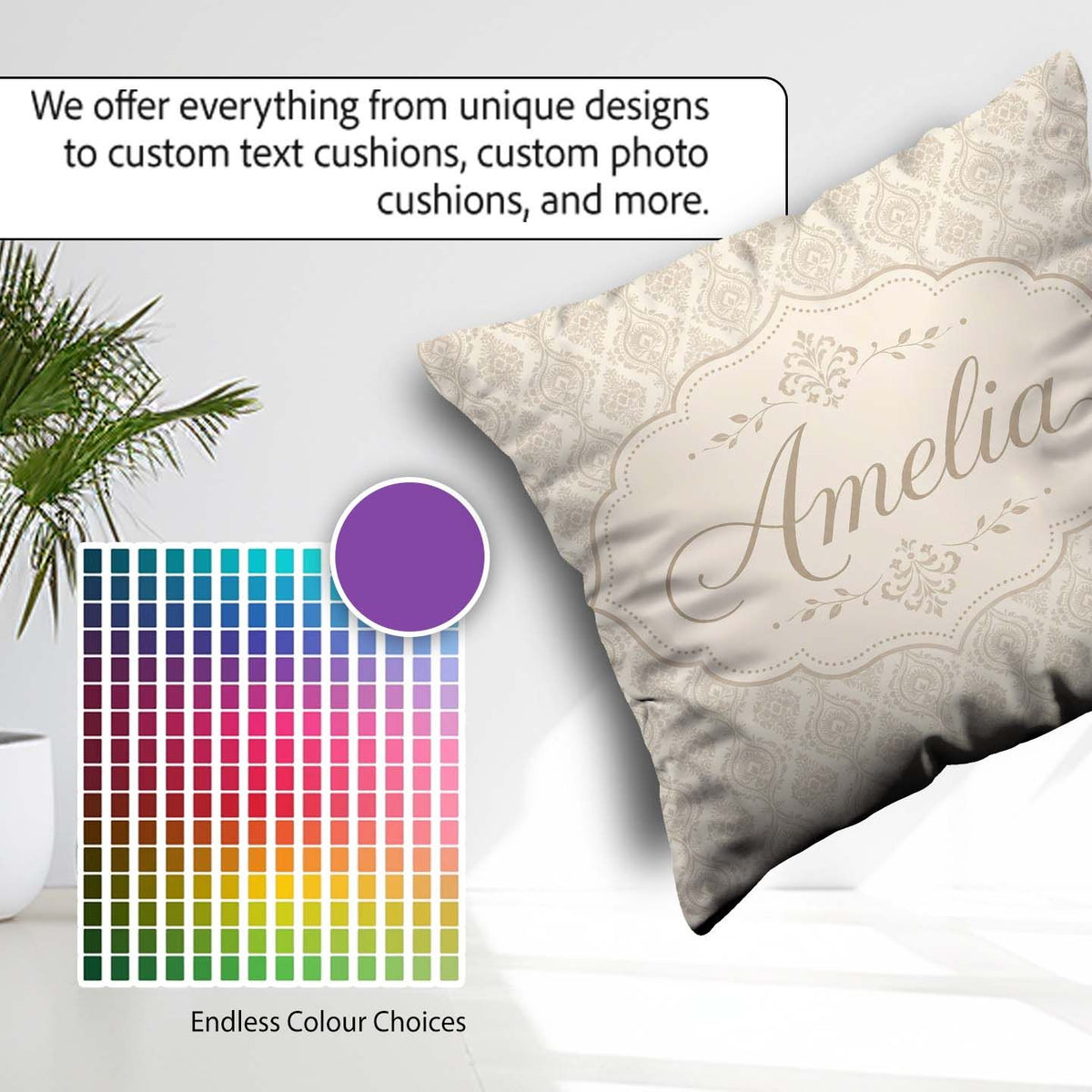 Custom Name Classic Ornamental Teardrop Damask Seamless Pattern Square Filled Cushion Throw Pillow Sofa Bed Home Decor Zip Washable UK Made