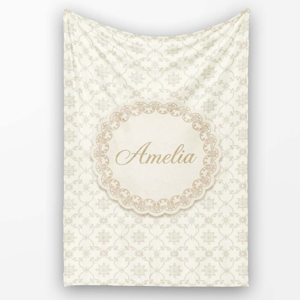Soft Beige Geometric Floral Lattice Seamless Pattern Lovely Personalised Custom Name Super Soft Fleece Blanket Bed Sofa Throw