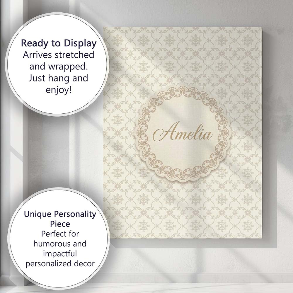 Personalised Name Soft Beige Geometric Custom Modern Room Accent Elegant Feature Canvas Wall Art Print Decor Picture Ready to Hang