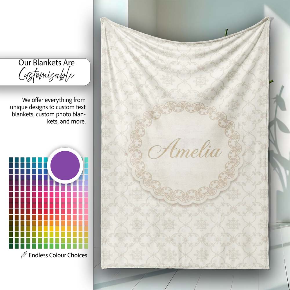 Soft Beige Geometric Floral Lattice Seamless Pattern Lovely Personalised Custom Name Super Soft Fleece Blanket Bed Sofa Throw