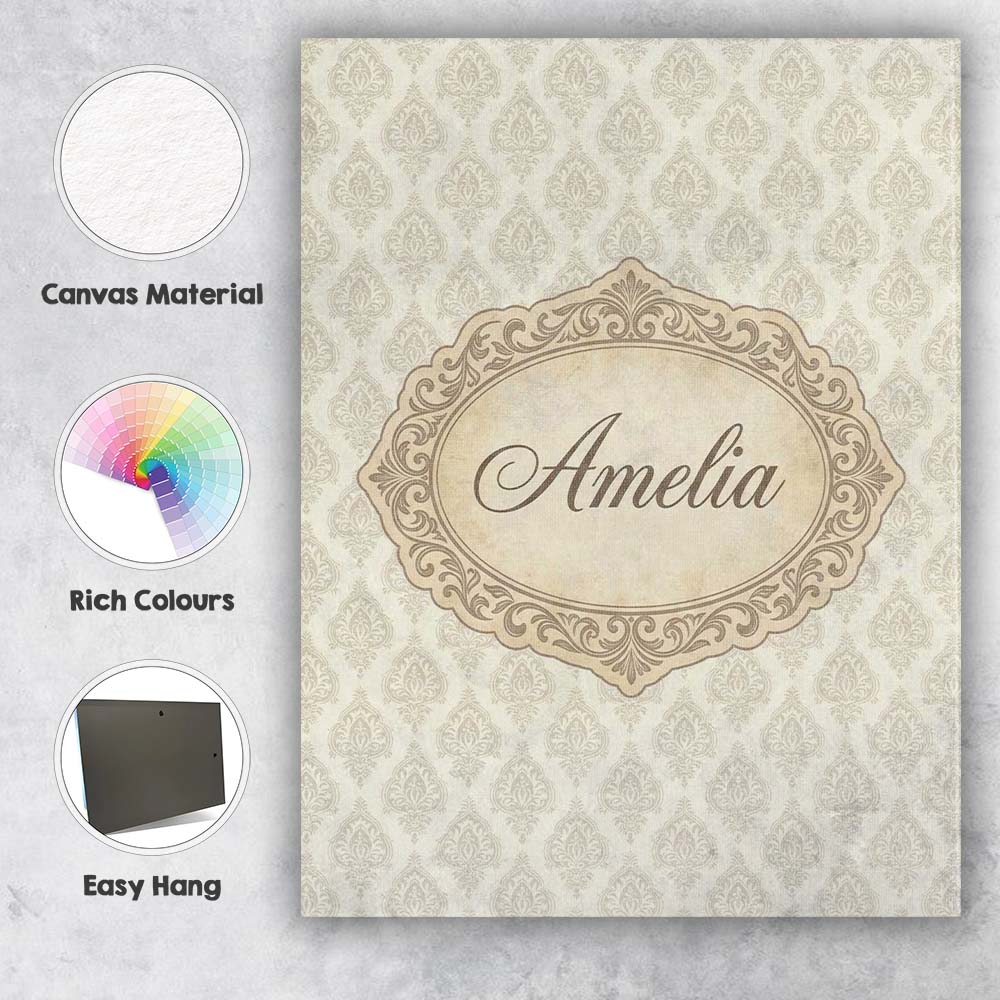 Personalised Name Classic Beige Ornamental Custom Unique Gift Idea Elegant Feature Canvas Wall Art Print Decor Picture Ready to Hang
