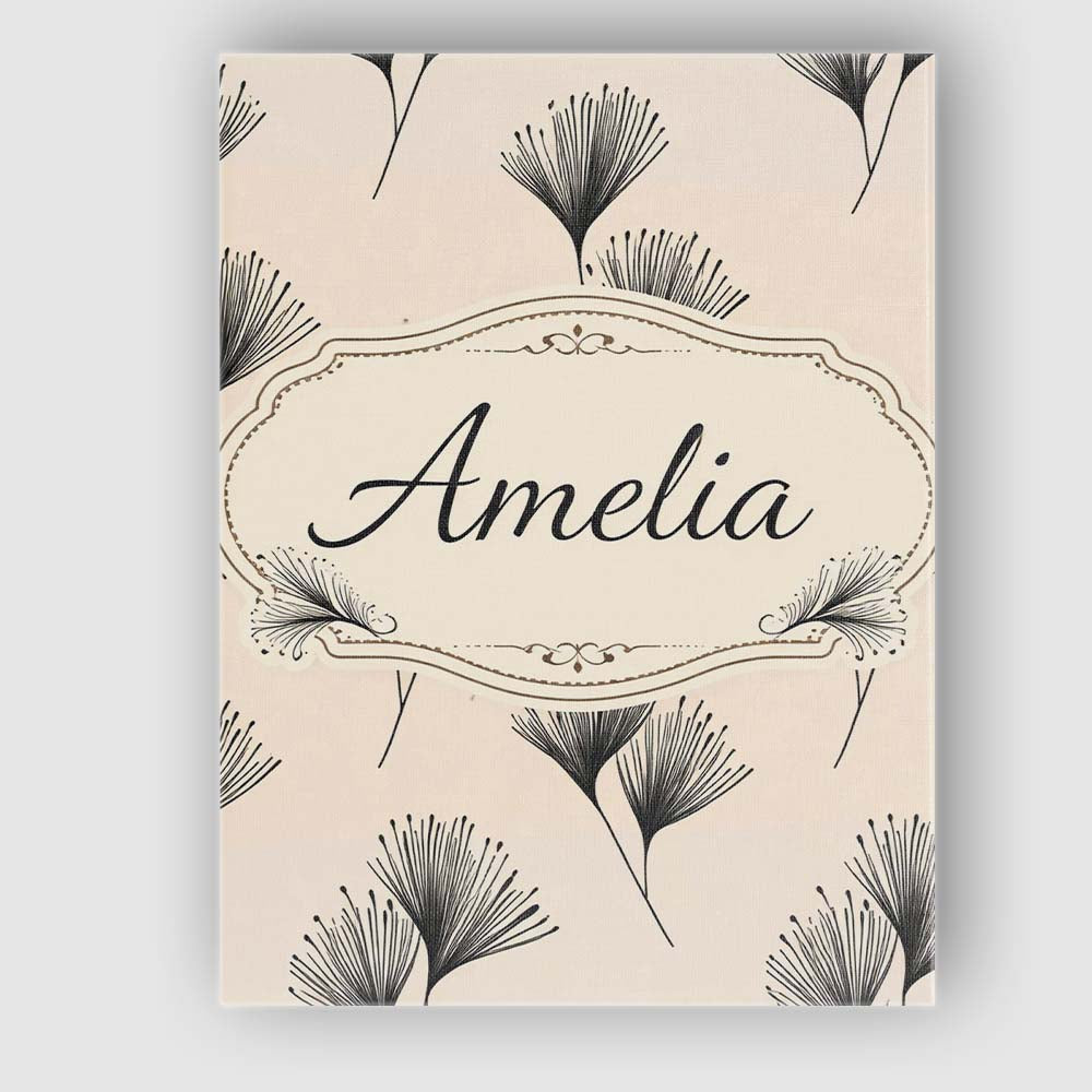 Personalised Name Delicate Botanical Sprigs Black Cream Minimal Custom Statement Canvas Wall Art Print Decor Picture Ready to Hang