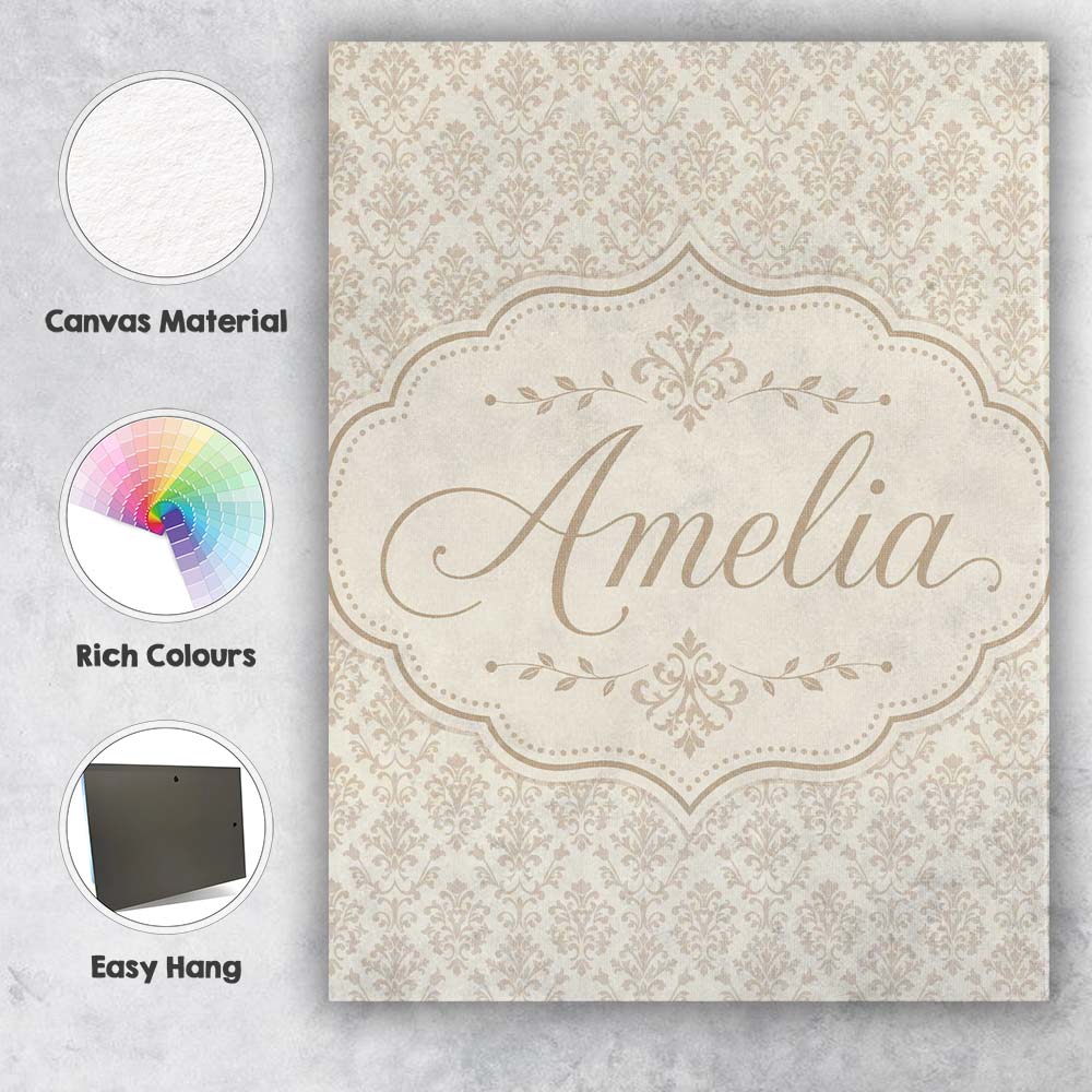 Personalised Name Classic Ornamental Floral Custom Bespoke Interior Contemporary Canvas Wall Art Print Decor Picture Ready to Hang