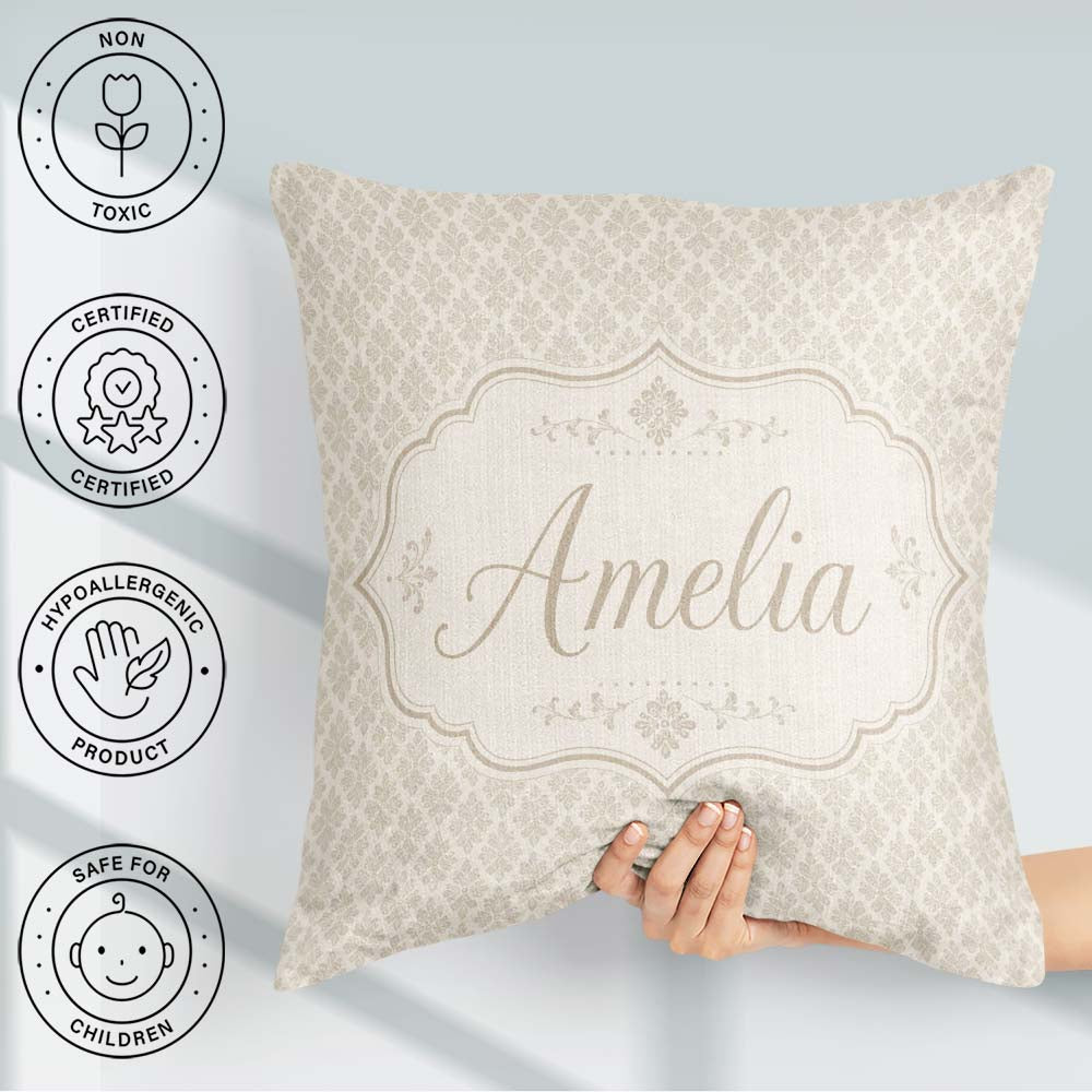Custom Name Elegant Small Scale Floral Damask Seamless Pattern Square Filled Cushion Throw Pillow Sofa Bed Home Decor Zip Washable UK Made