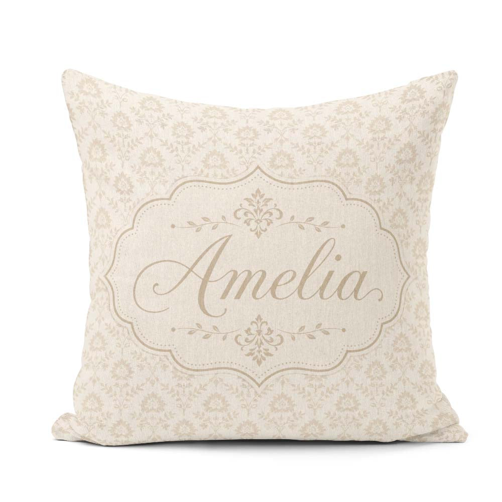 Custom Name Soft Neutral Floral Bouquet Repeating Pattern Lovely Square Filled Cushion Throw Pillow Sofa Bed Home Decor Zip Washable UK Made