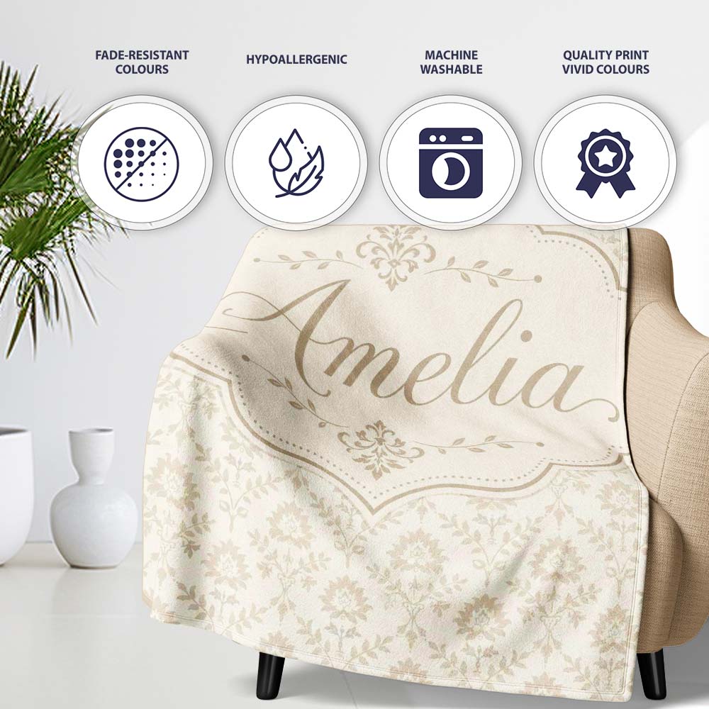 Soft Neutral Floral Bouquet Repeating Seamless Pattern Lovely Personalised Custom Name Super Soft Fleece Blanket Bed Sofa Throw