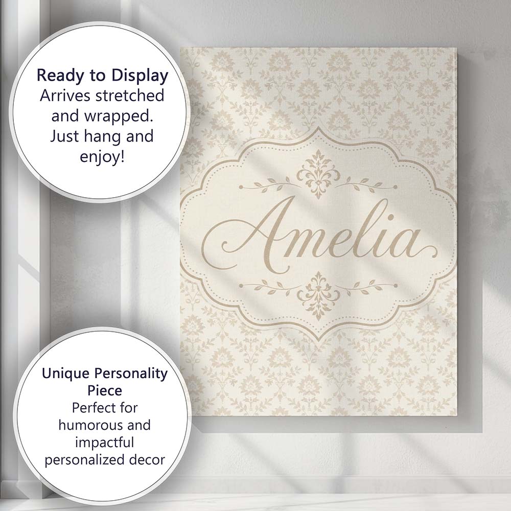 Personalised Name Soft Neutral Floral Custom Modern Room Accent Creative Decorator Style Canvas Wall Art Print Decor Picture Ready to Hang
