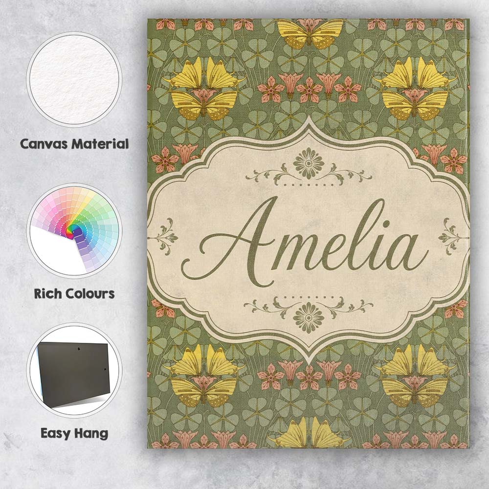 Personalised Name Nouveau Butterflies Custom Unique Gift Idea Modern Room Accent Canvas Wall Art Print Decor Picture Ready to Hang