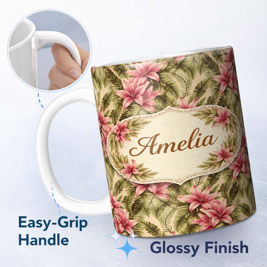 Personalized Custom Name Dense Coffee Beans Scatter Natural Seamless Pattern Cute Unique Gift 11oz Ceramic Coffee Tea Mug White Large Handle