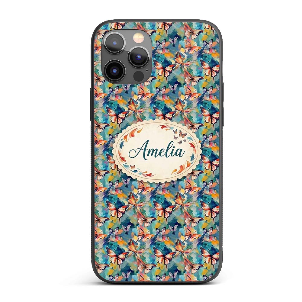 Colorful Painted Butterflies Abstract Artistic Custom Name Protective Phone Case Mobile Cover Durable Everyday Smartphone Shock Resistant