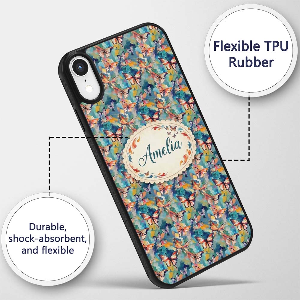 Colorful Painted Butterflies Abstract Artistic Custom Name Protective Phone Case Mobile Cover Durable Everyday Smartphone Shock Resistant