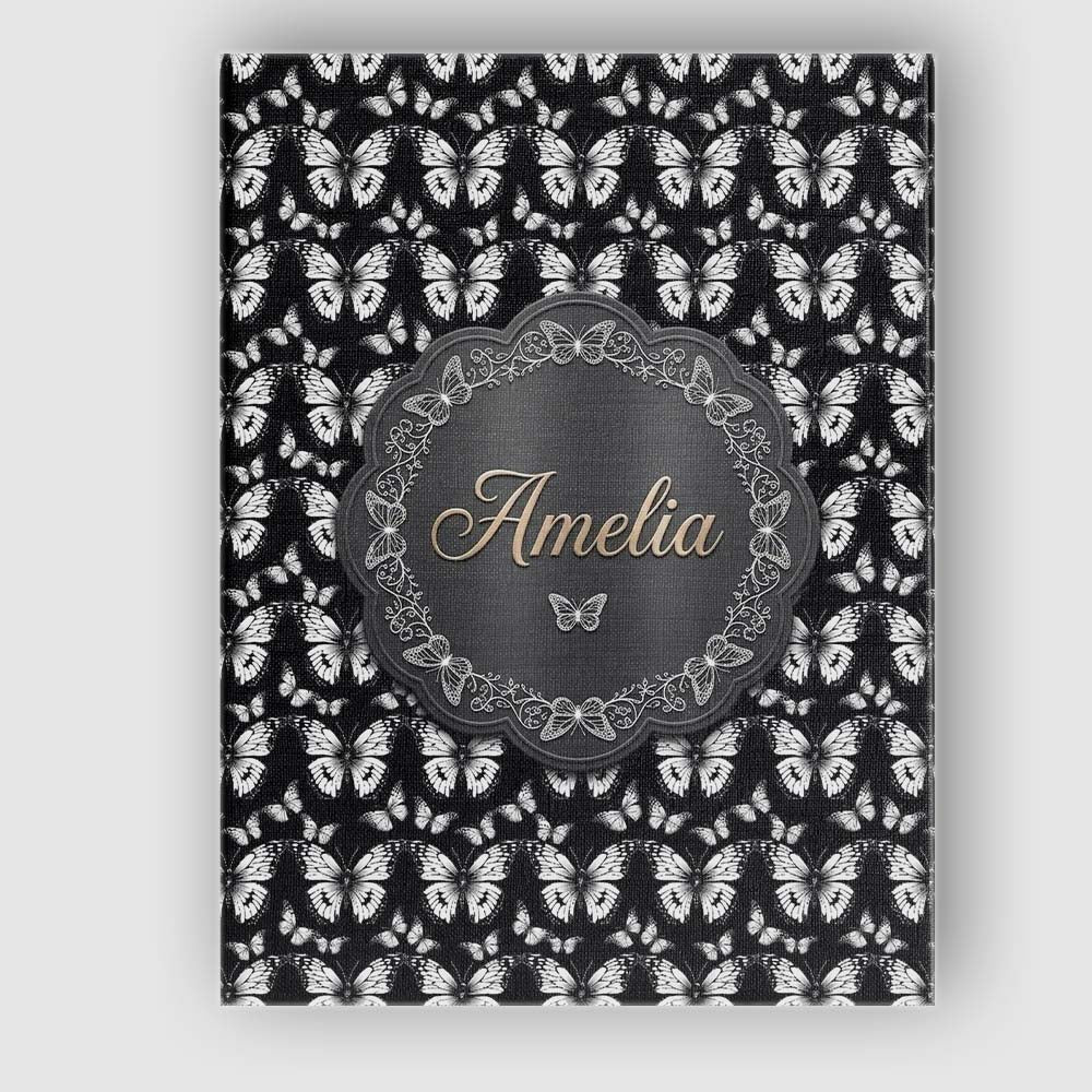 Personalised Name Black and White Butterfly Custom Bespoke Interior Contemporary Canvas Wall Art Print Decor Picture Ready to Hang