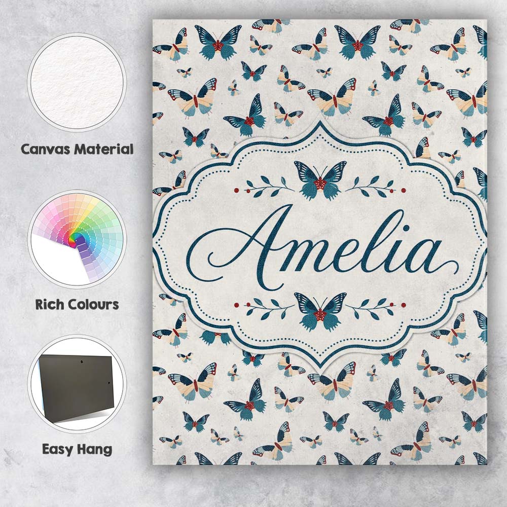 Personalised Name Cute Small Butterfly Custom Modern Room Accent Elegant Feature Canvas Wall Art Print Decor Picture Ready to Hang