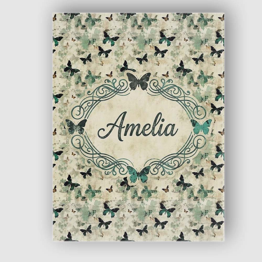 Personalised Name Grunge Green Butterfly Custom Unique Gift Idea Elegant Feature Canvas Wall Art Print Decor Picture Ready to Hang