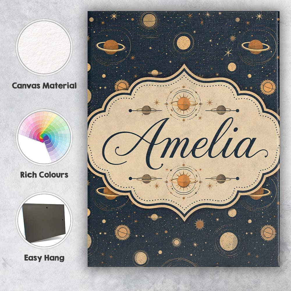 Personalised Name Solar System Space Custom Premium Decorative Design Modern Room Accent Canvas Wall Art Print Decor Picture Ready to Hang